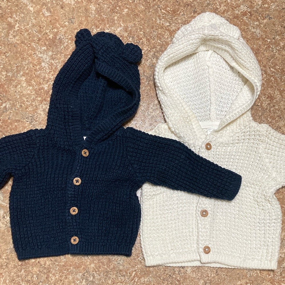CARTERS Cozy Knit Hooded Cardigans for Newborns - Navy and Cream